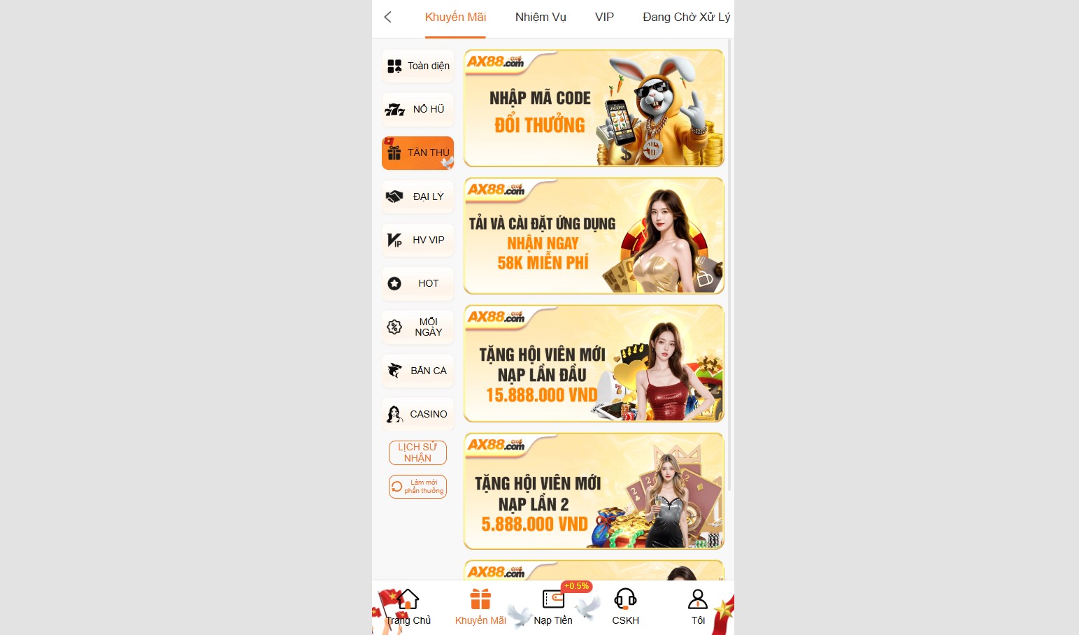 Chương trình khuyến mãi được cập nhật nhiều hơn khi tải app AX88