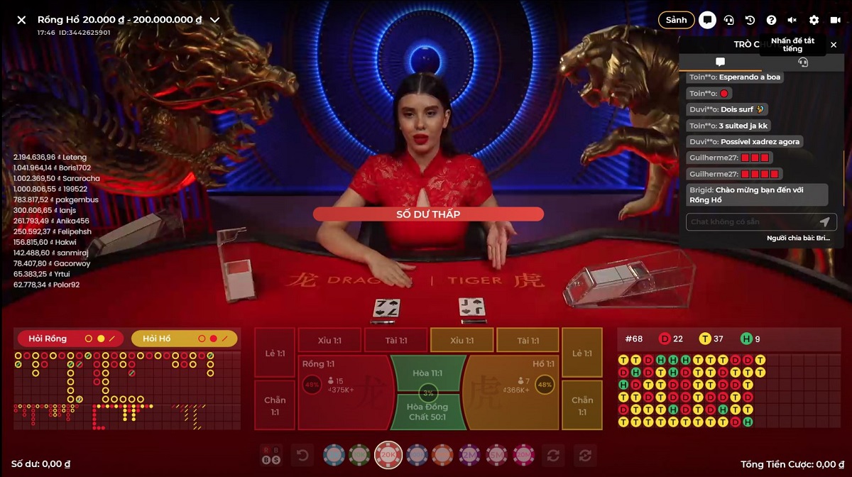 Giao diện bàn chơi rồng hổ AX88 tại nhà cái